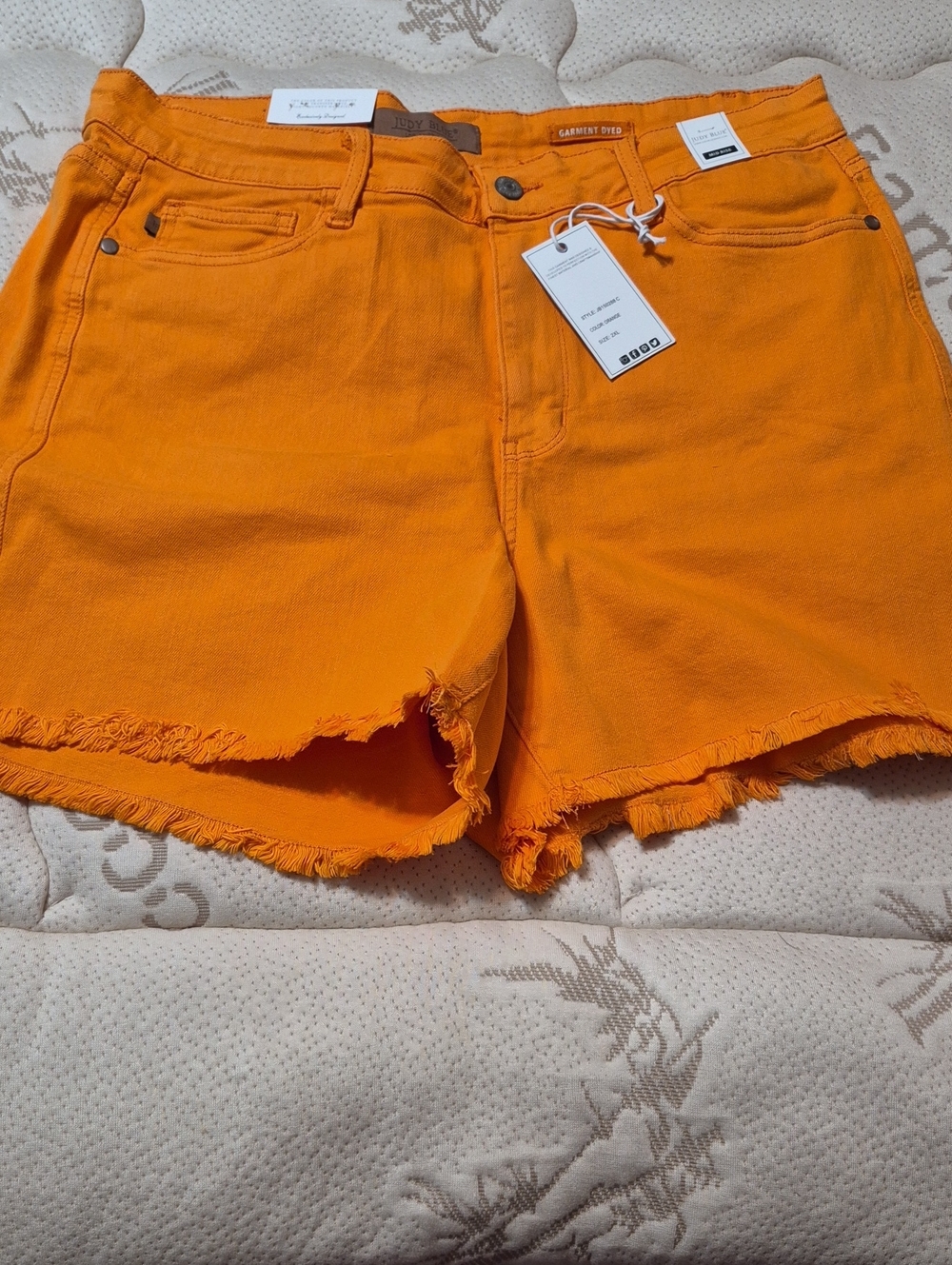Judy Blue Vibrant Orange High-Rise Frayed Hem Jean Shorts